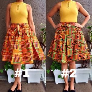 African Kente Skirt With Scarf Cotton Mid-Length Kente Short Skirt Boho Hippie